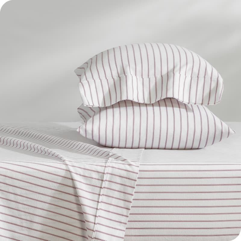 Bare Home Cotton Flannel Sheet Set - Velvety Soft Heavyweight - Twin XL - Ticking Stripe - White/Burgundy