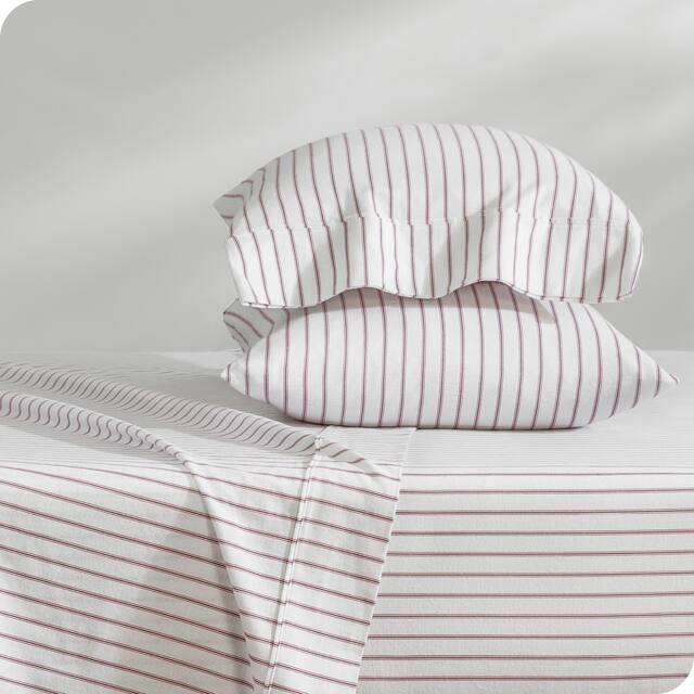 Bare Home Velvety Soft Cotton Flannel Deep Pocket Sheet Set - King - Ticking Stripe - White/Burgundy