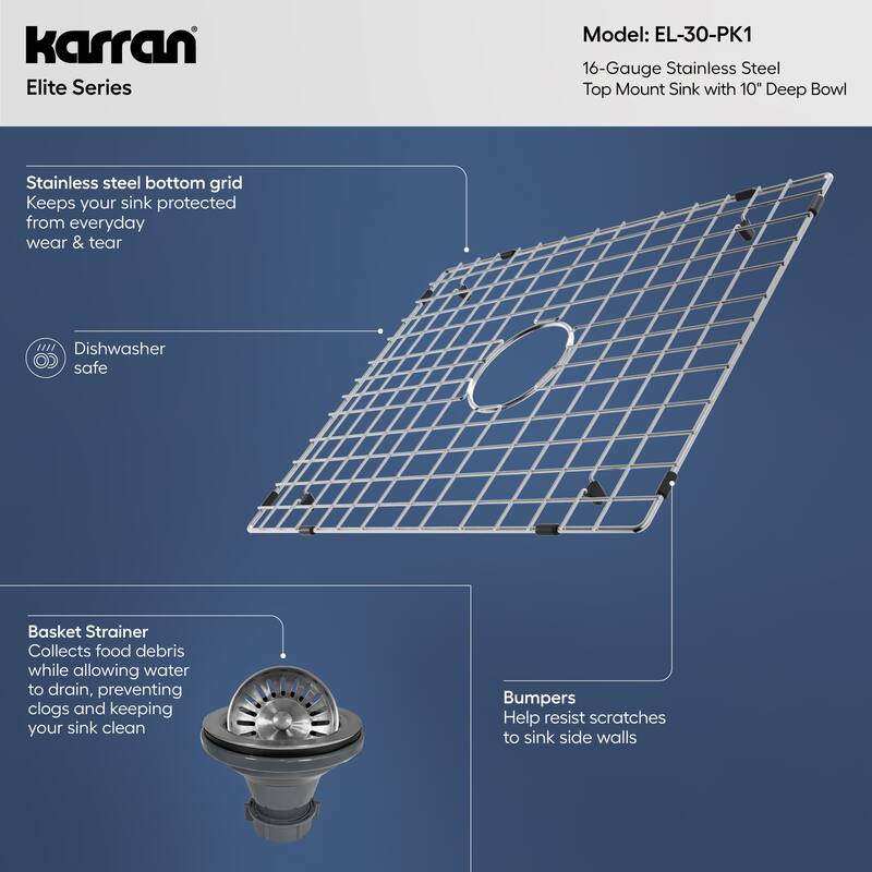Karran Top Mount Stainless Steel 25 in. 16-Gauge Drop-In Single Bowl Kitchen Sink Kit