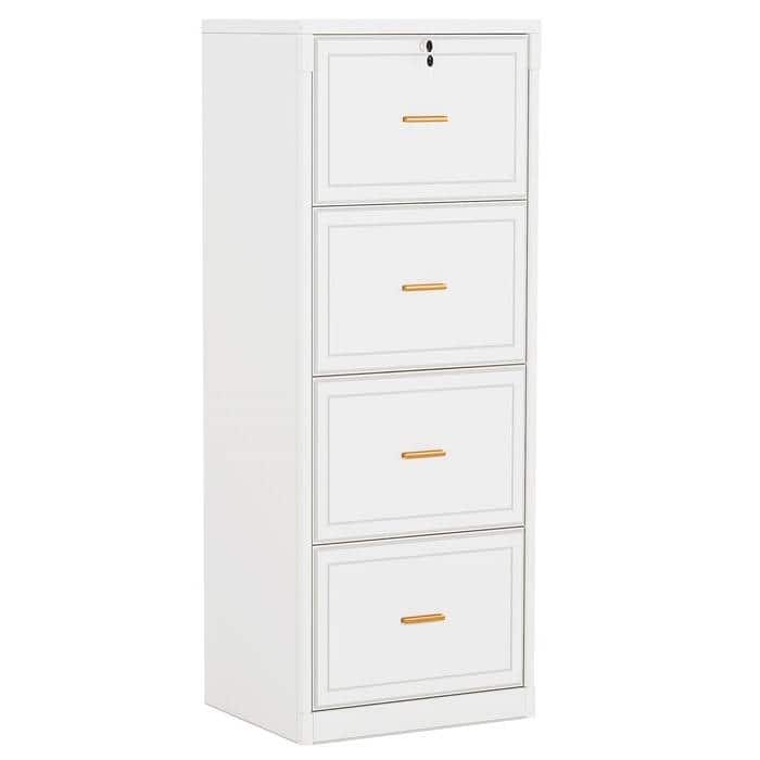 Solid Wood 4-Drawer Lockable Vertical File Cabinet - White