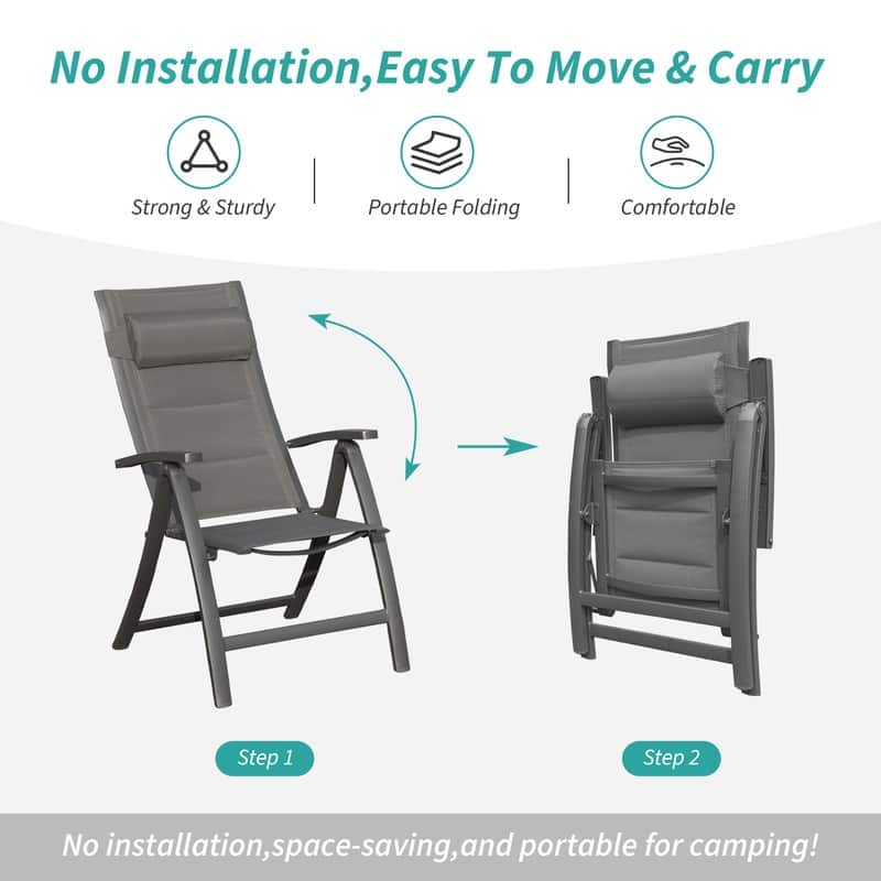 Domi Outdoor Living Aluminum Folding Dining Armchairs (Set of 2) - Adjustable & Weather-Resistant