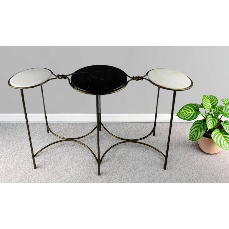 HomeRoots 50" Black White And Gold Genuine Marble Round Six Leg Console Table - 50 - 50 - Marble