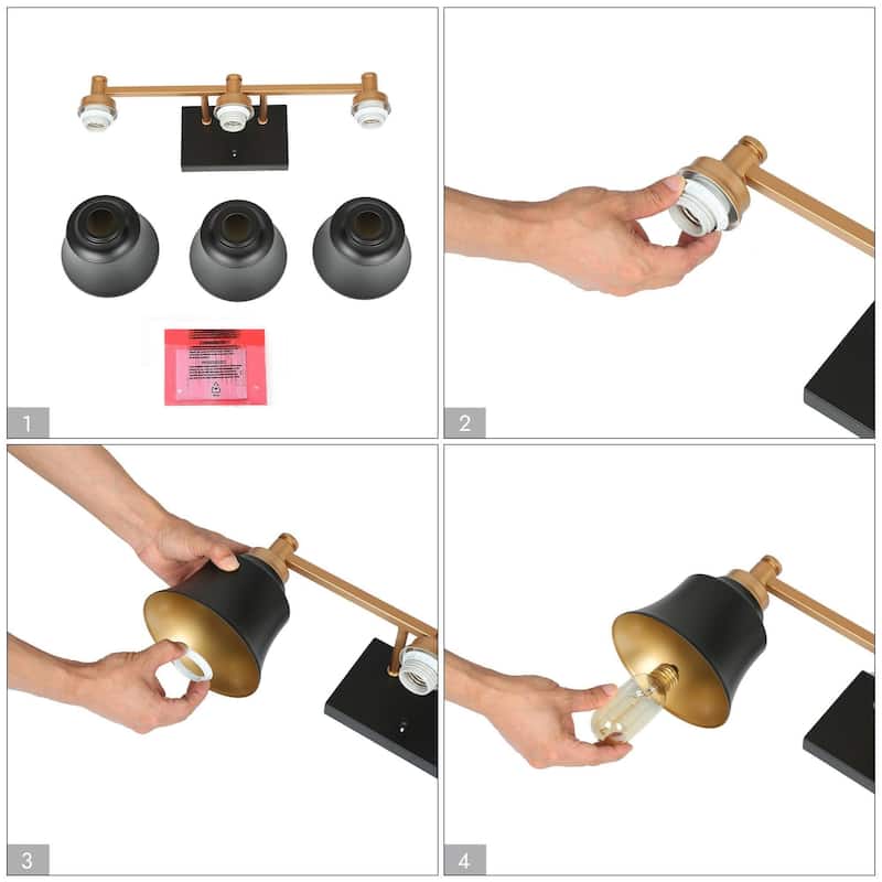 Modern Black Gold 3-Light Bathroom Vanity Light Transitional Dimmable Wall Sconce - L 22.5"* W 7.5"* H 7"