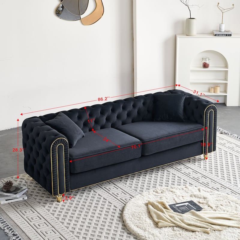 86''Luxury Modern Tufted Sofa With 2pcs Of Toss Pillows For Living Room ,Bedroom,Beige Color