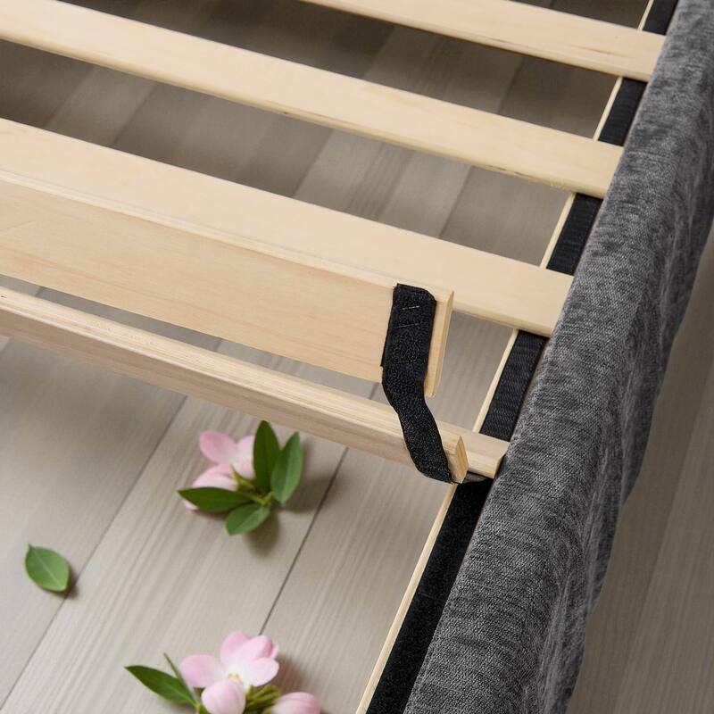 King Upholstered Platform Bed with Pleated Chenille Headboard, Built-in Bedside Table & Adjustable Lamps, No Box Spring