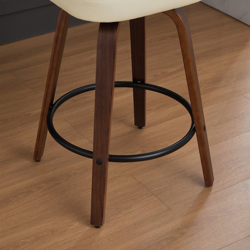 Upholstered Faux Leather Counter Height Barstools with Walnut Back and Bentwood Legs