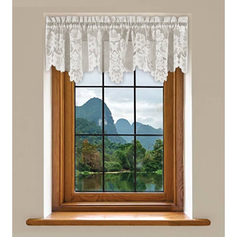 Grace Floral Lace Window Curtain Panels Or Valance - 13 Inches - Cream