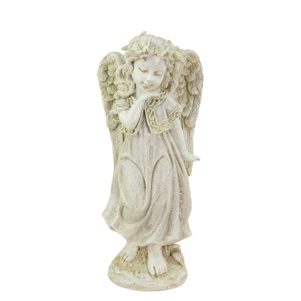 10.25" Heavenly Gardens Distressed Ivory Angel Girl w/ Floral Crown Outdoor Patio Garden Statue