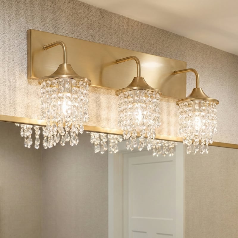 Modern 3-Light Crystal Dimmable Bathroom Vanity Light Wall Fixture - 25.5" W x 11" H
