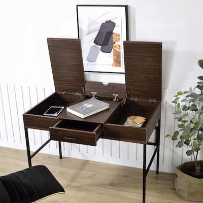 GDFStudio - Natalie Industrial Writing Desk with USB Charging Port, Storage Drawer, and Smooth Glide