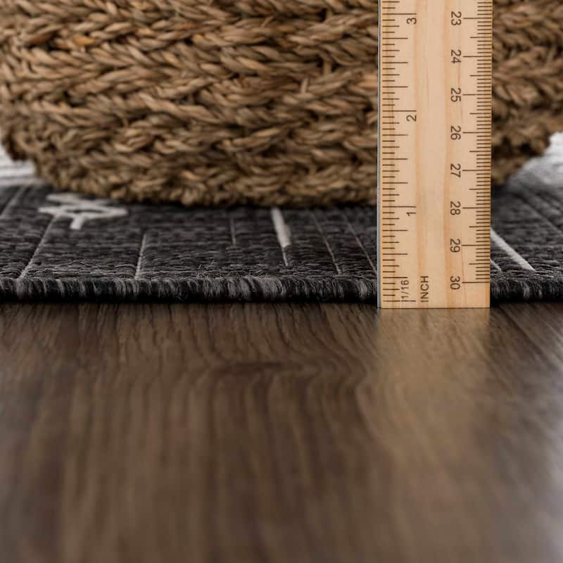 Hauteloom Frankville Living Room, Bedroom Patio Outdoor Area Rug - Black, White - 6'7" x 9'