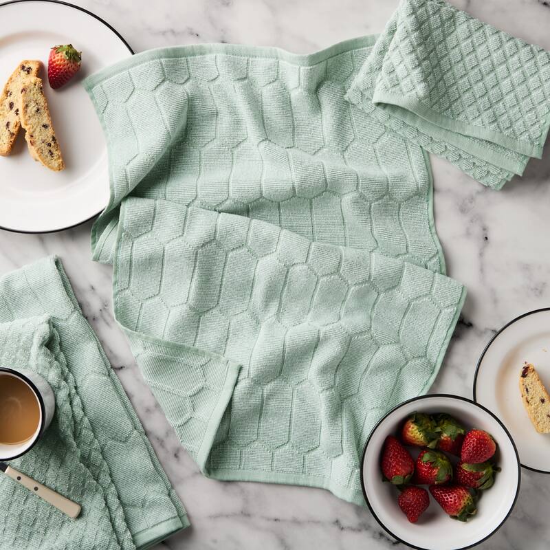 MARTHA STEWART Honeycomb Chambray Textured Kitchen Towel 4-Pack Set