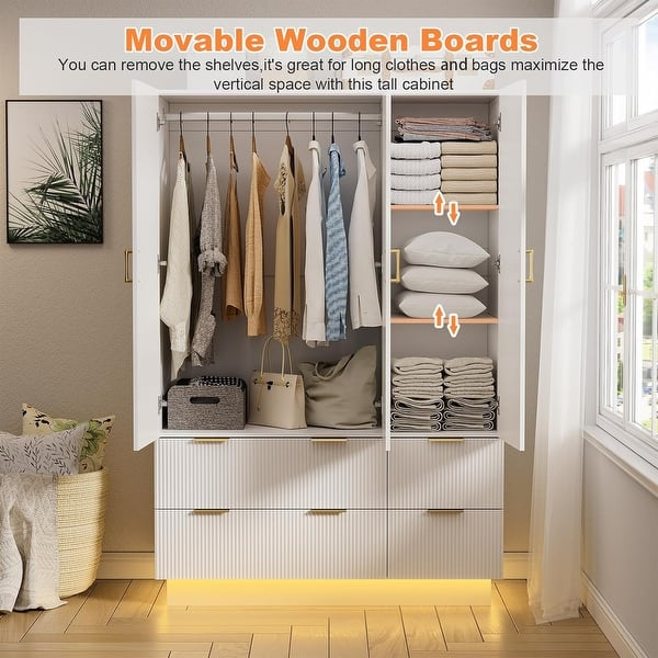 Armoire Wardrobe Closet With 3 Drawers & Hanging Rod