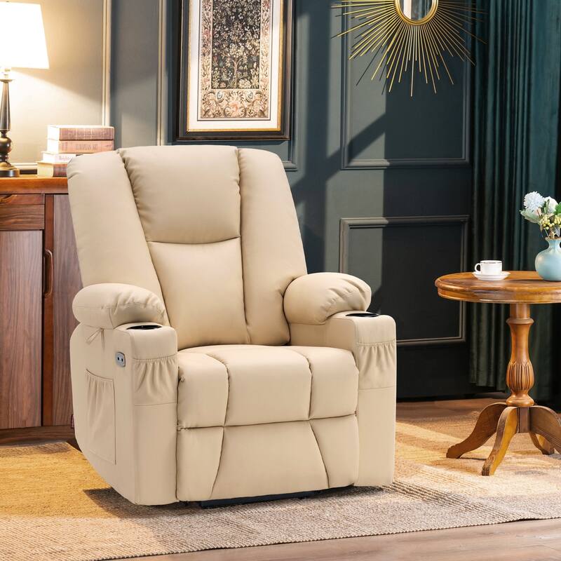 MCombo Electric Power Lift Recliner Chair with Extended Footrest, Cup Holders, Faux Leather 7507