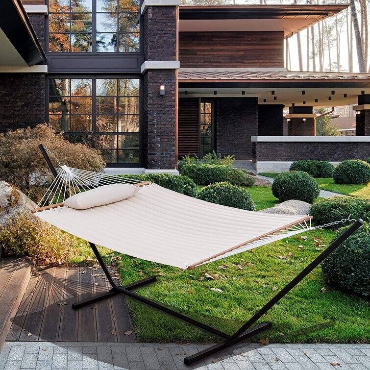 Outdoor Cotton Rope Hammock with 12FT Steel Stand
