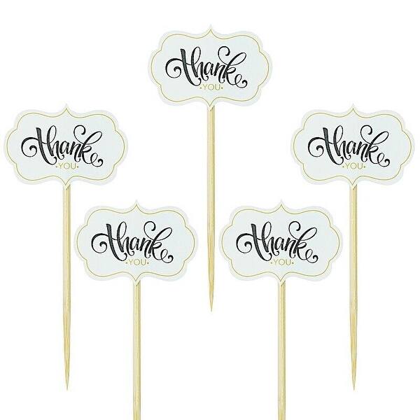 slide 2 of 6, 50 White 5" Bamboo Thank You Tags with Sustainable Skewers Picks White