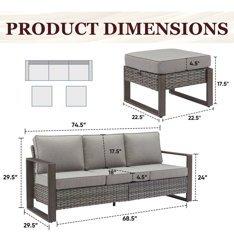 Gymojoy PE Wicker Patio Sofa Sectional Sofa with Ottoman