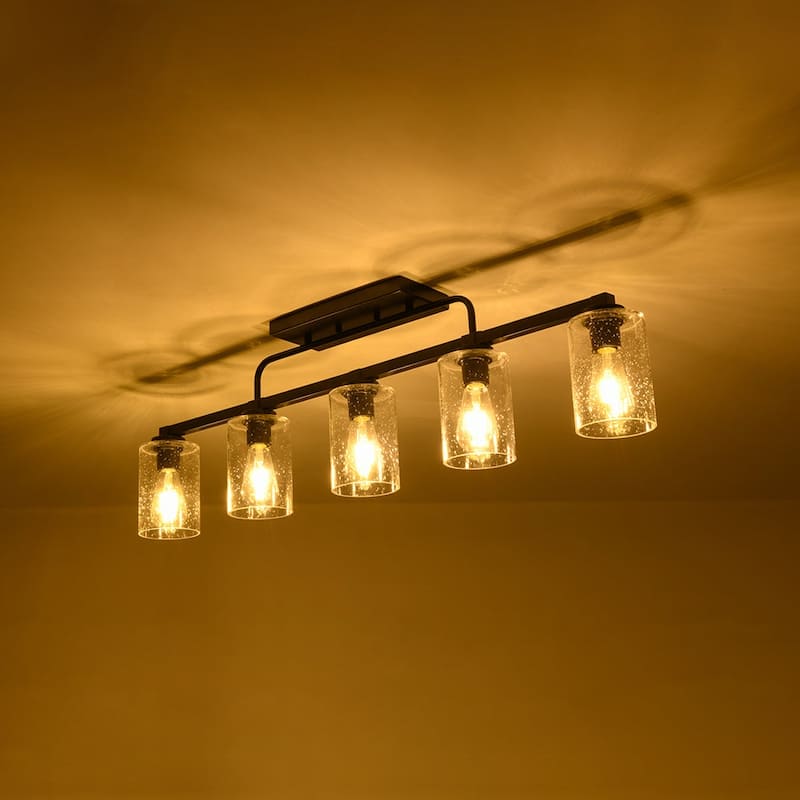 Farmhouse 5-Light Clear Seedy Glass Shade Linear Island Chandelier