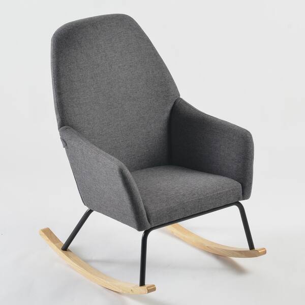 Espresso Brown Faux Leather With Walnut Finish Rocking Chair