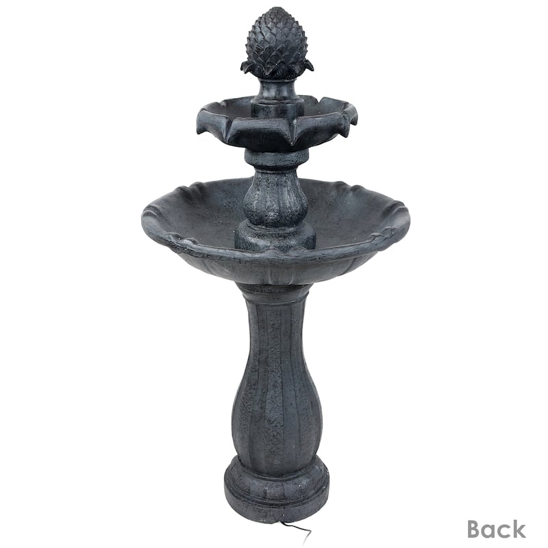 2-Tier Pineapple Solar Outdoor Water Fountain w/ Battery - 46" - Black - 46-Inch