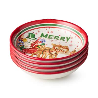 Certifed International Santa's Retro Christmas Set of 4 Soup/Cereal Bowls 9" x 2" 4 Assorted Designs - 9 L x 9 W x 2 H