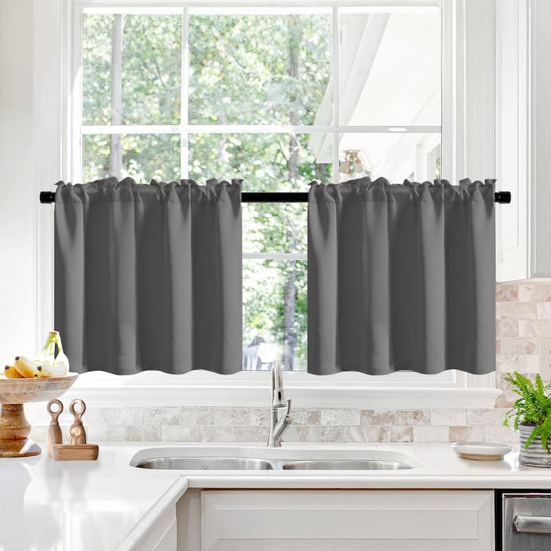 Deconovo Cafe Curtains Rod Pocket Window Short Drapes Tier Pair - W30 x L24 - Light Grey