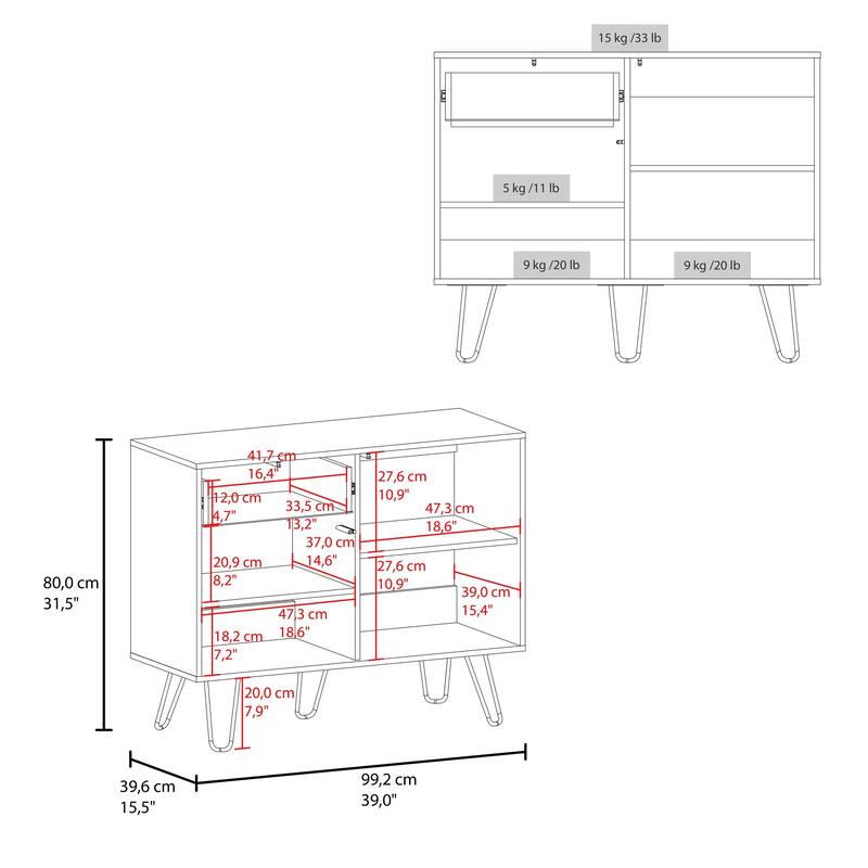 White and Natural Oak Sideboard with Hairpin Legs