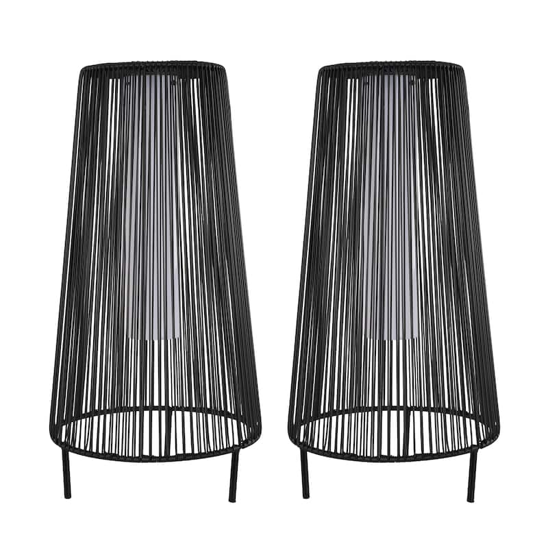 2-Pack Outdoor All-Weather Rattan Solar Light Patio Floor Lamp For Porch