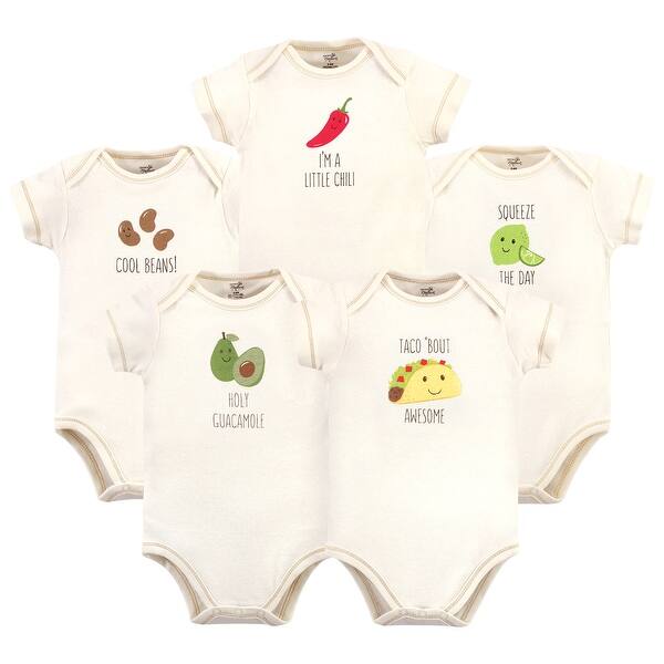 slide 1 of 1, Touched by Nature Organic Cotton Bodysuits 5pk, Taco 12-18 Months - Taco