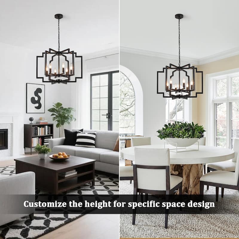 Elegant retro 6-light metal semi-openwork lampshade with adjustable height suspension rod suitable for multiple different spaces