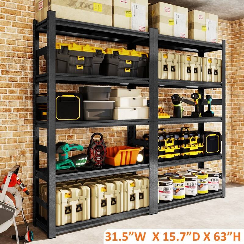 5-Tier Adjustable Heavy Duty Metal Storage Shelves, 2000 lbs, 63"/72"H - 63"H