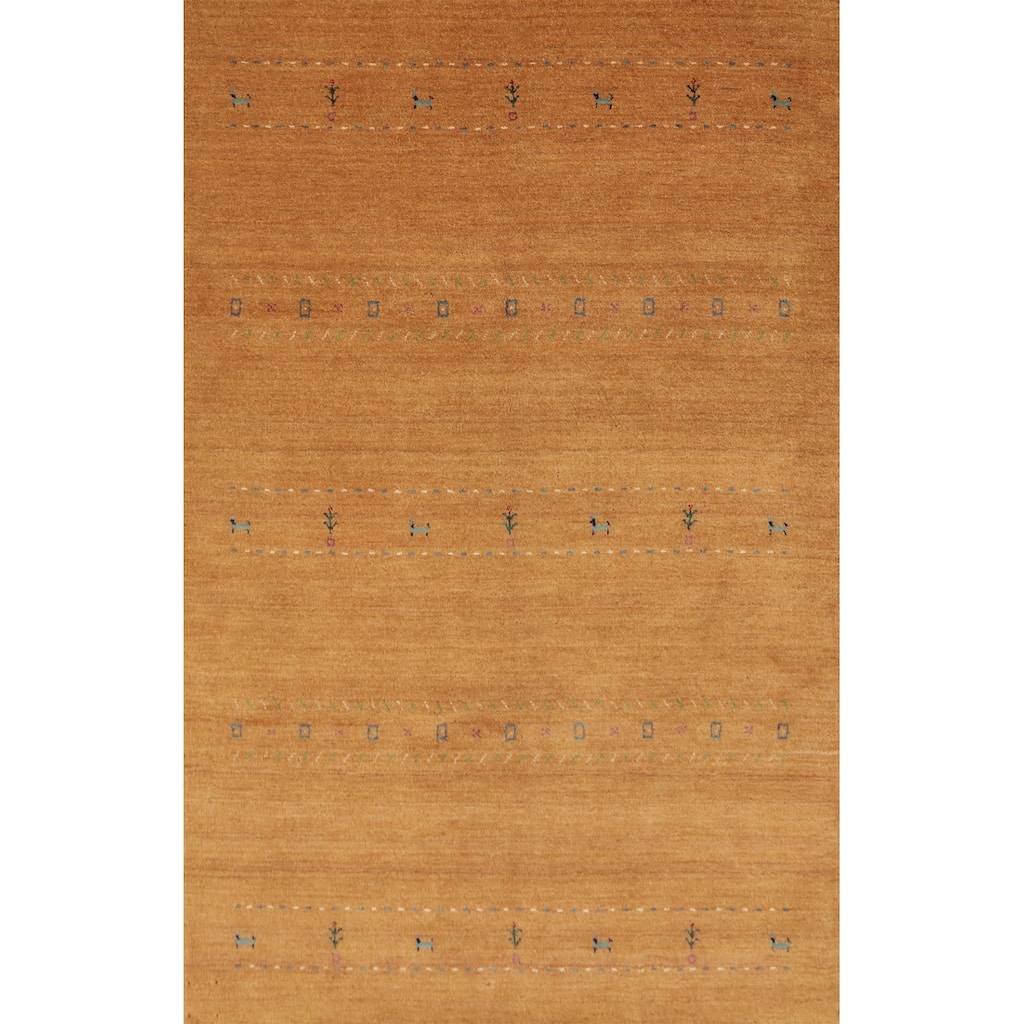 Hand Knotted Oriental 100% Wool Carpet Tribal Animal Pictorial Oranges & Rust Gabbeh Area Rug - 7' 11'' X 5' 0''