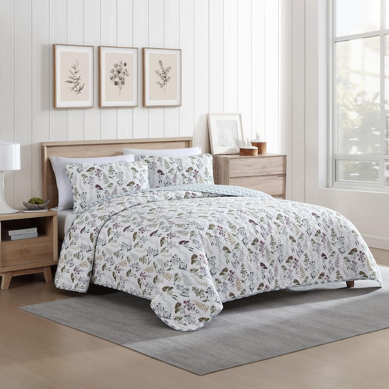 Eddie Bauer Flower Field Cotton Reversible Green Quilt Set