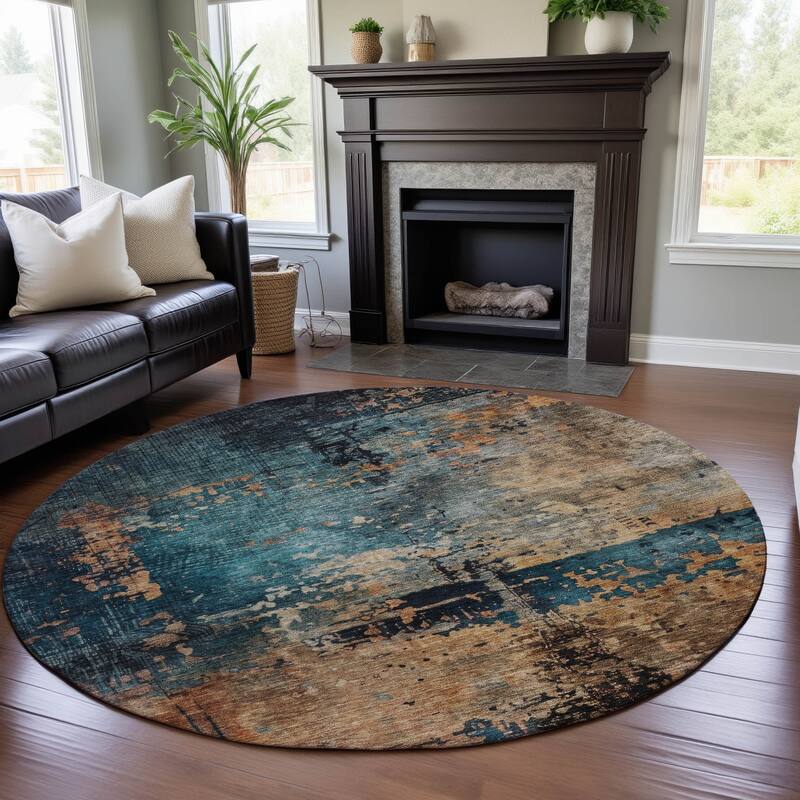 Premium Washable Super Soft Modern Abstract Mayfield Rug - Teal - 8' x 8'