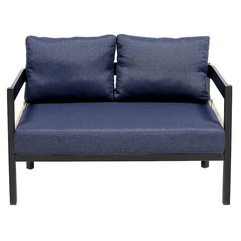 4-Piece Outdoor Patio Sofa Set with Table, Rattan Design, Waterproof Cushions, Iron Frame Furniture