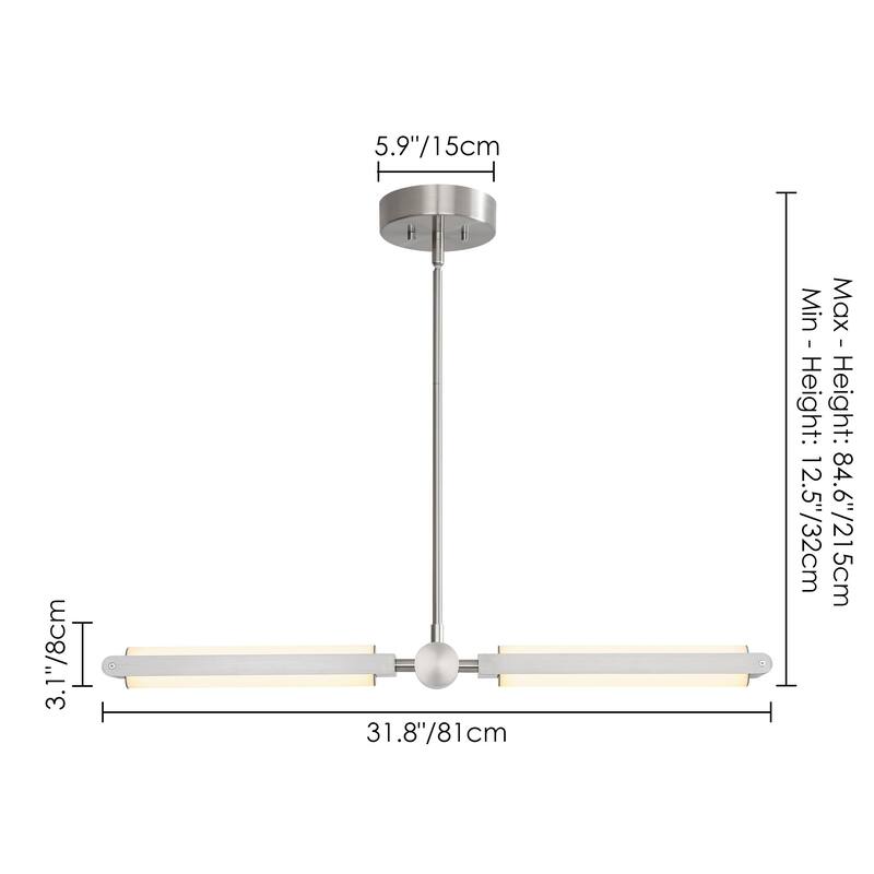 2-Light Modern Linear Dimmable Integrated LED 3000K Warm Light Kitchen Island Pendant Light