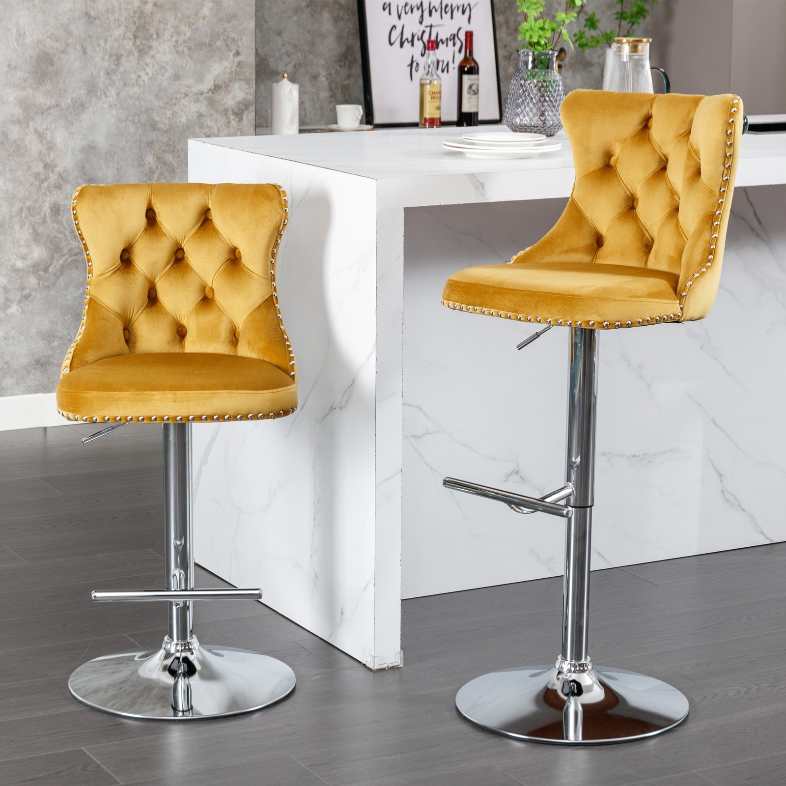 Upholstered Base Bar Stools with Backs Adjustable Swivel Bar Chair