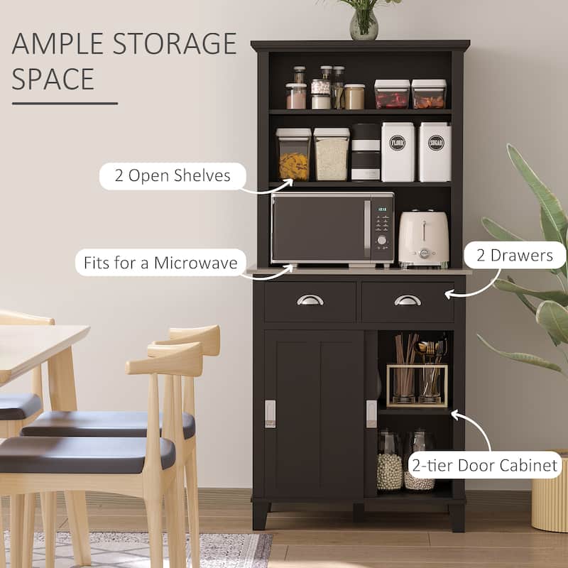 HOMCOM 67" Freestanding Buffet with Hutch, Kitchen Cupboard Storage Cabinet with Sliding Doors, Drawers and Open Shelves