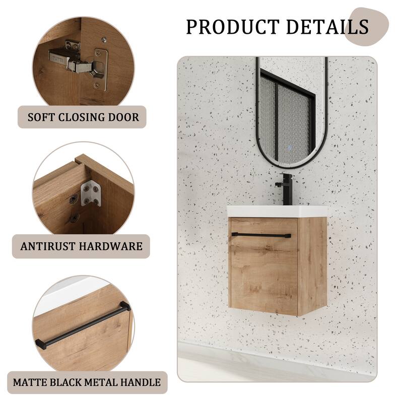 Beingnext 18" Small Single Bathroom Vanity with Sink, Floating Bathroom Vanity with Soft Close Door
