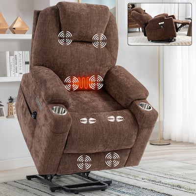 8 Point Vibration Massage Power Lift Recliner Heavy Duty Motion Mechanism with Lumbar Heating, Dual USB Ports and Cup Holders