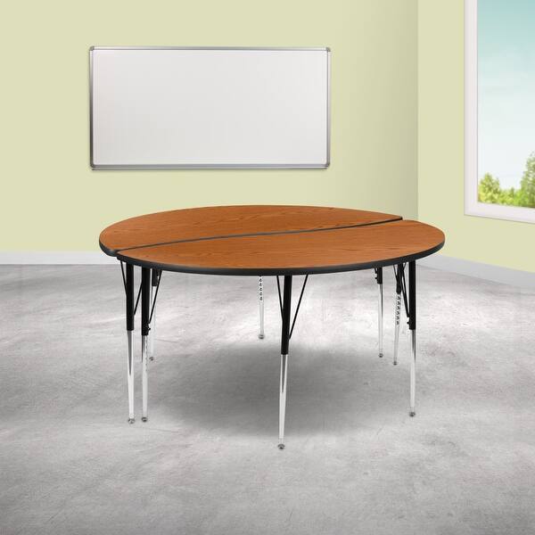 slide 2 of 19, 2 Piece 60" Circle Wave Flexible Grey Adjustable Activity Table Set Oak