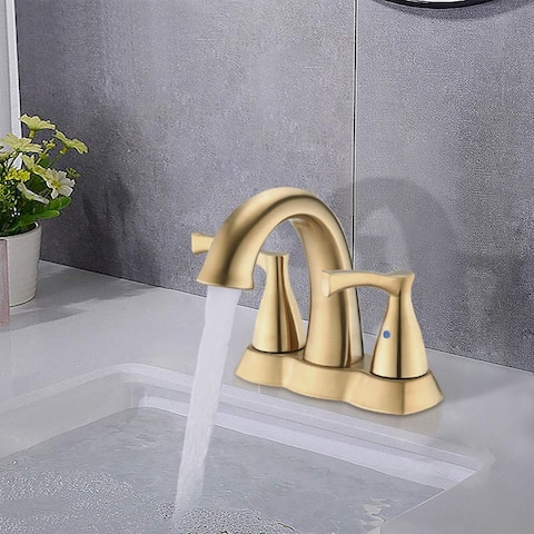 Proox Lead-Free Modern Double Handle Centerset Bathroom Faucet w/ Pop Up Drain Assembly