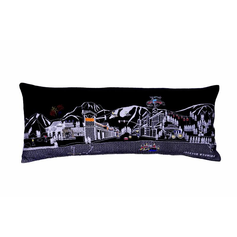 HomeRoots 35" Black Jackson Nighttime Skyline Lumbar Decorative Pillow