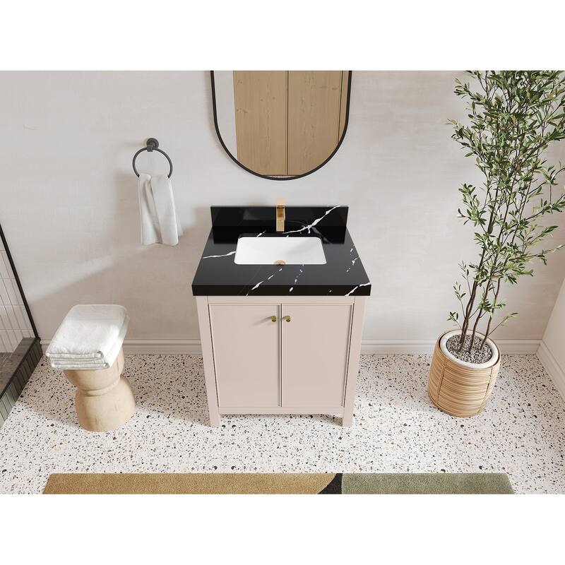 Willow Collections 30 in. W x 22 in. D Chicago Single Sink Bathroom Vanity with Countertop - 2"Calacatta Black - Pink