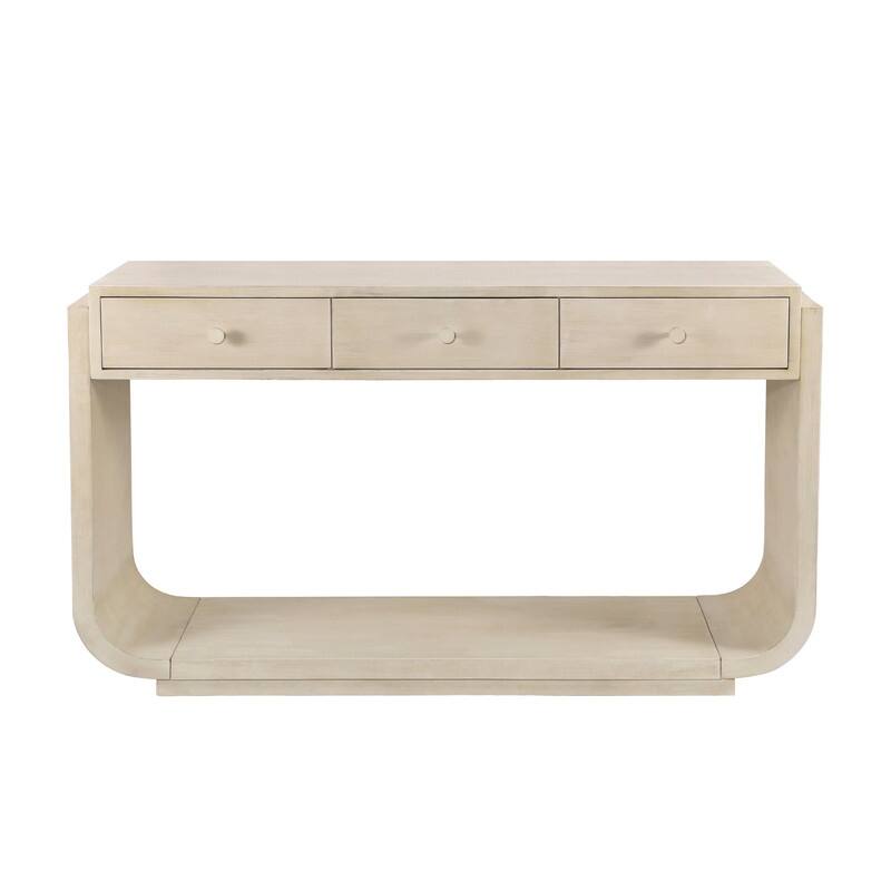 Mid-Century Modern Console Table with 3 Storage Drawers and Display Shelf for Entryway or Living Room Use