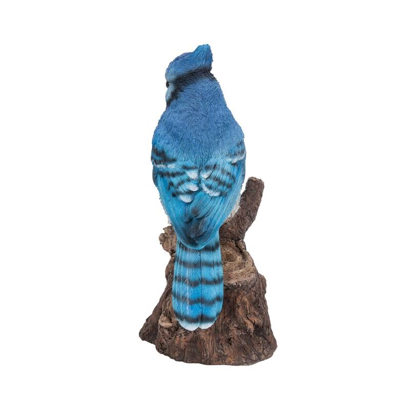 6.5" Blue White Motion Activated Singing Blue Jay Stump Figurine
