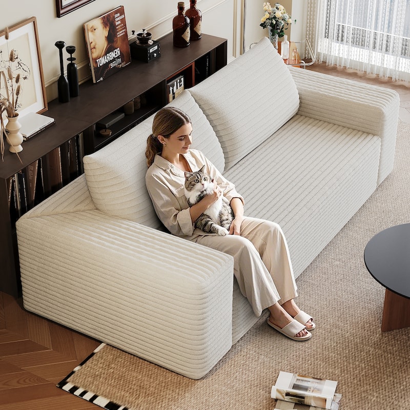 63" 2Setaser Sofa, Corduroy Fabric, Deep Seat Couches, No Assembly, 1pcs for Living room, Bedroom,Conference room