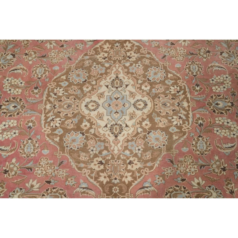 Hand Knotted Oriental 100% Wool Carpet Traditional Floral Pink Kashan Area Rug - 12' 11'' X 9' 7''