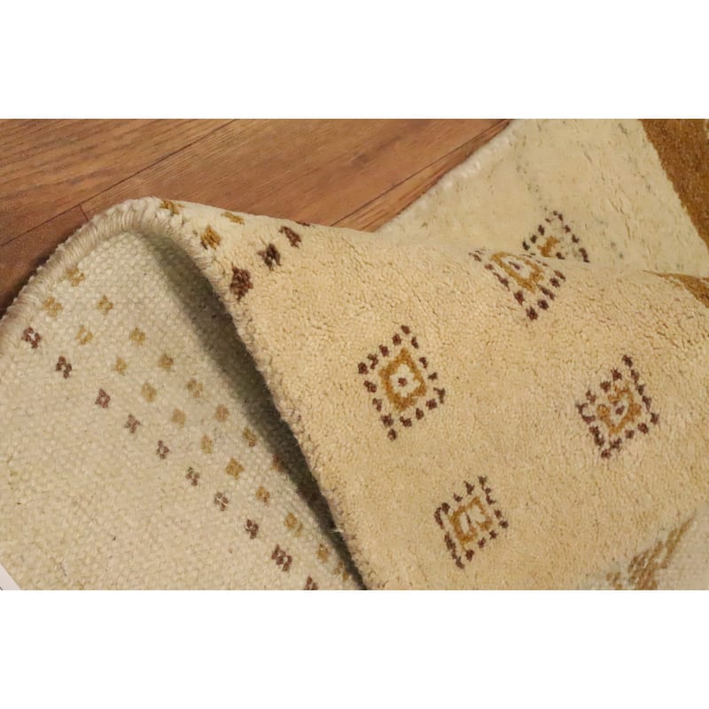 Hand Knotted Oriental 100% Wool Carpet Modern Geometric Beige & Ivories Gabbeh Area Rug - 4' 5'' X 2' 3''