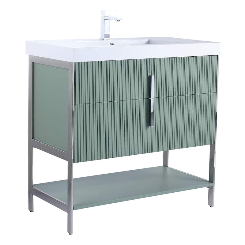 Fine Fixtures Serenity Modern Bathroom Vanity with White Gel Acrylic Top - Mint Green - Chrome Hardware - 36 inch